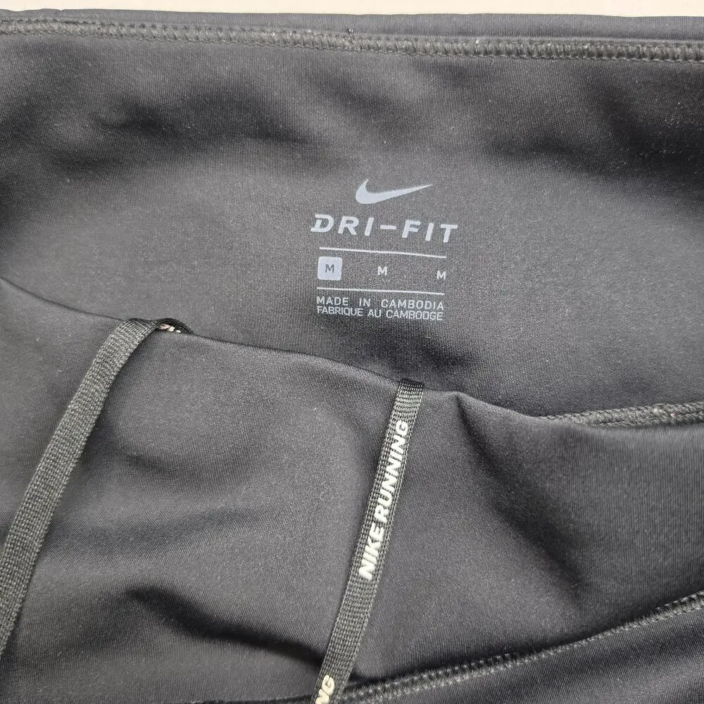 Nike Dri-FIT Womens M Running Capri Leggings Black Perforated Pockets